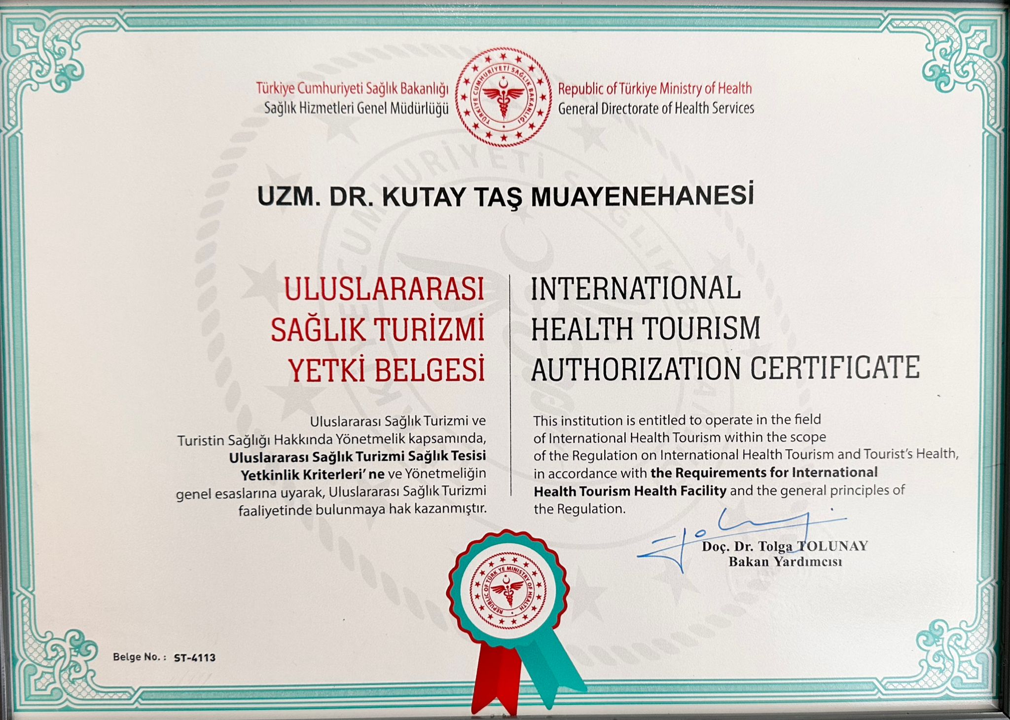 Uluslararası Sağlık Turizmi Yetki Belgesi